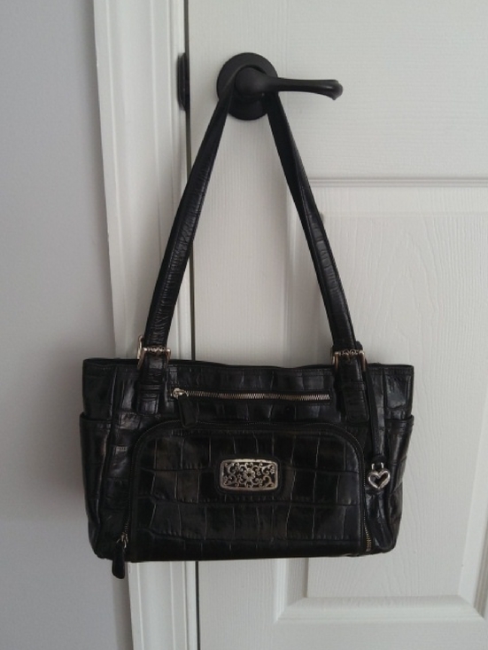 Brighton Handbags - BRIGHTON Black Croc-Embossed Shoulder Bag w/ Silver Hardware